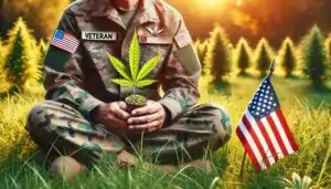 photo of veteran holding a cannabis plant