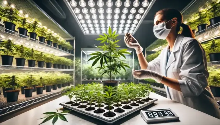 image of a scientist growing cannabis clones
