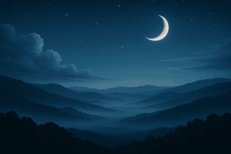 A serene, dreamlike night landscape with glowing blue tones, symbolizing the calming and uplifting nature of the Blue Dream cannabis strain.